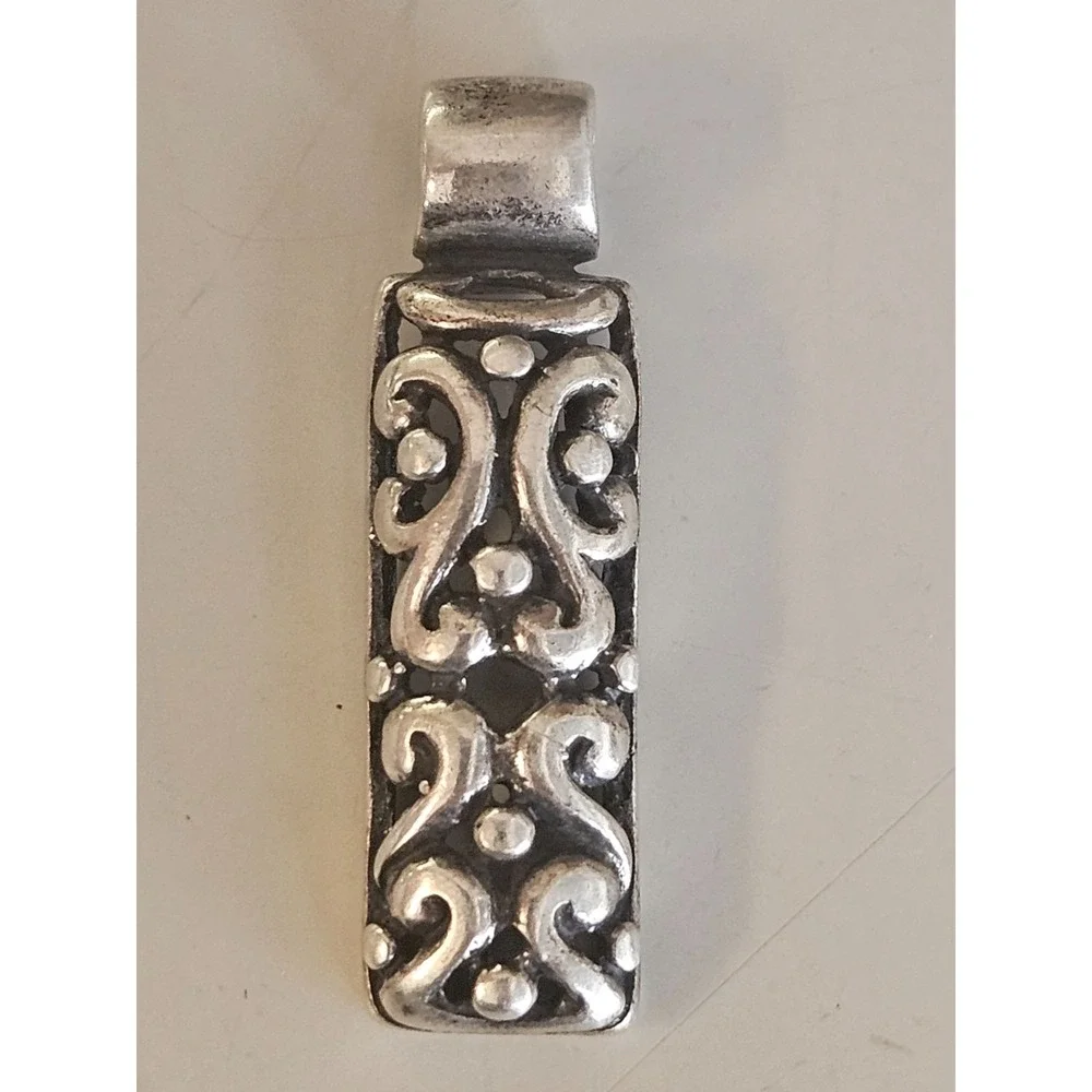 Vintage ATI Mexico 925 Sterling Silver Scrollwork Slider Bar Pendant 1.25